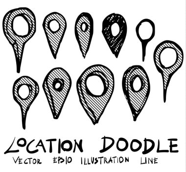 Set of location doodle illustration Hand drawn Sketch line vector vector