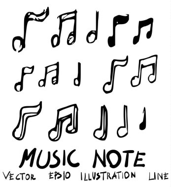Music Note illüstrasyon Kümesi El çizim çizimi çizgi vektörü