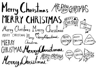 El yapımı Noel kelimesi izole edilmiş. Vektör çizimi siyah beyaz çizim simgesi karalama