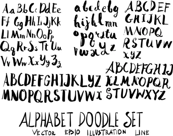 Jeu Caractères Alphabet Illustration Doodle Dessiné Main Vecteur Ligne Croquis — Image vectorielle