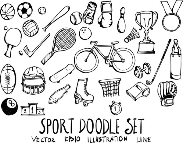 Set of Sport doodle illustration Hand drawn Sketch line vector