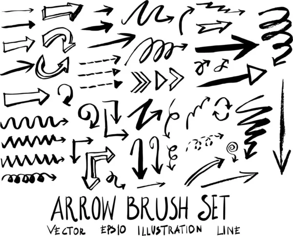 Set Pennello Freccia Illustrazione Scarabocchiare Disegnato Mano Sketch Line Vector — Vettoriale Stock