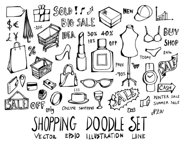 Conjunto Compras Doodle Ilustração Desenhado Mão Sketch Linha Vetor —  Vetores de Stock