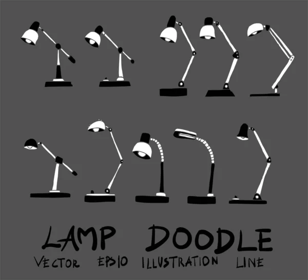 Sada Ilustrací Čmáranice Lampy Ručně Kreslený Vektor Čar — Stockový vektor
