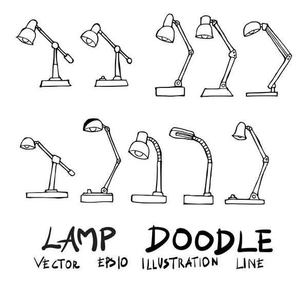 Set Illustrazione Scarabocchio Lampada Disegnato Mano Sketch Line Vector — Vettoriale Stock