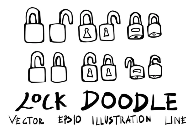 Ensemble Illustration Doodle Lock Dessiné Main Vecteur Ligne Croquis — Image vectorielle