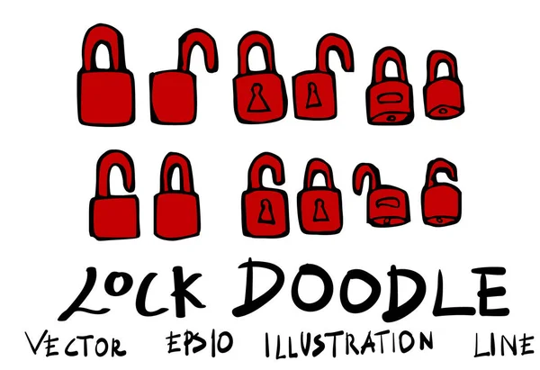 Ensemble Illustration Doodle Lock Dessiné Main Vecteur Ligne Croquis — Image vectorielle