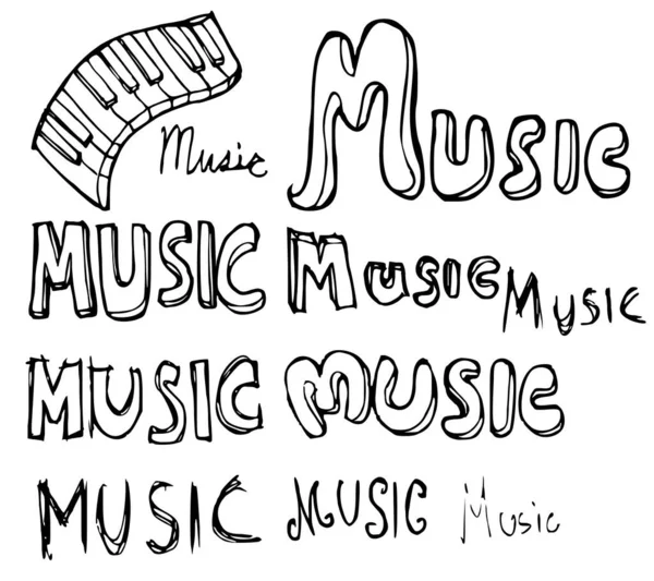 Conjunto Música Word Ilustración Dibujado Mano Vector Línea Boceto — Vector de stock