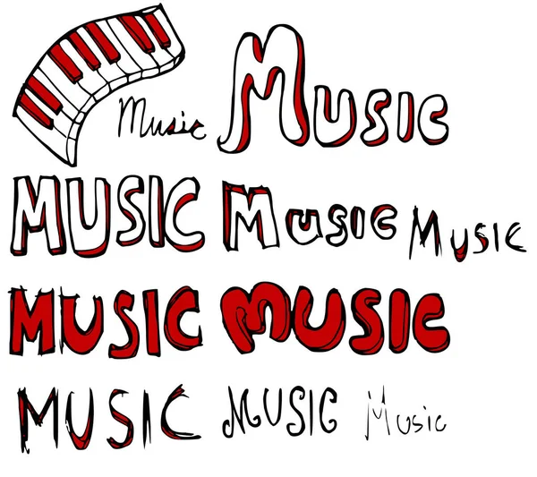 Set Musik Word Illustration Handgezeichnete Skizze Linienvektor — Stockvektor