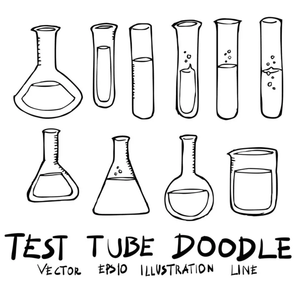 Conjunto Ilustração Tubo Ensaio Vetor Linha Esboço Desenhado Mão — Vetor de Stock