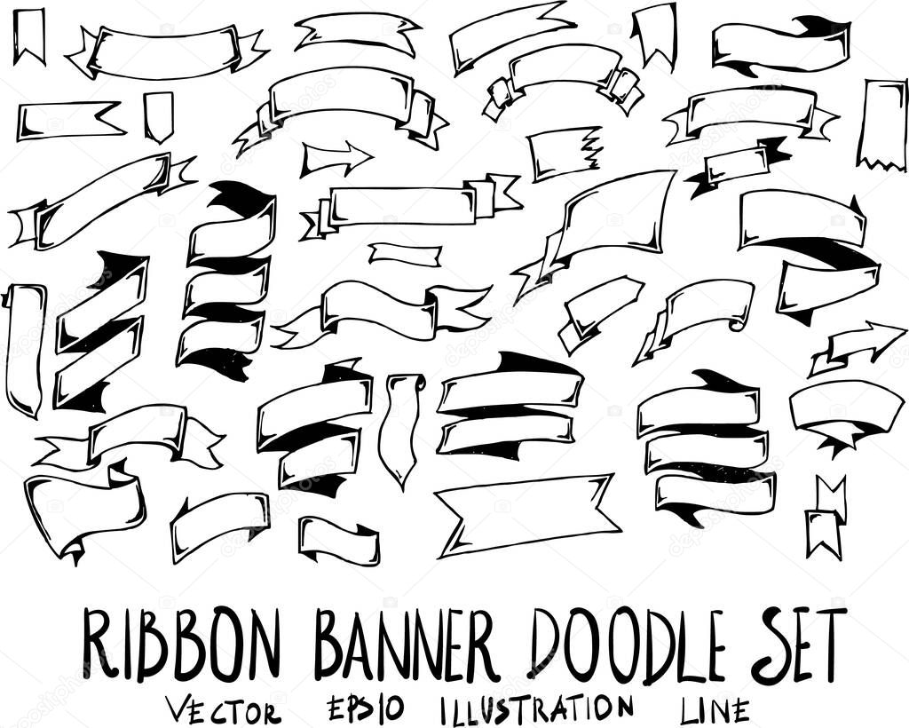 Set of ribbon banner doodle illustration Hand drawn Sketch line vector