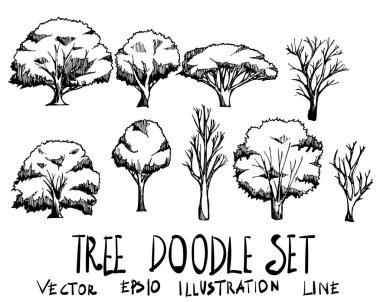 Ağaç çizimi seti El çizim çizimi çizim çizim çizgisi vektörü