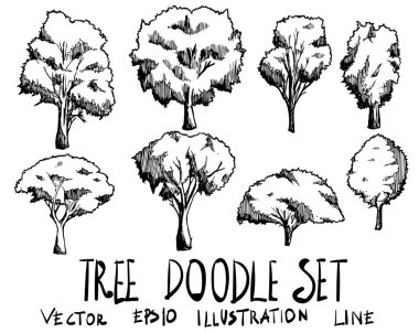 Ağaç çizimi seti El çizim çizimi çizim çizim çizgisi vektörü
