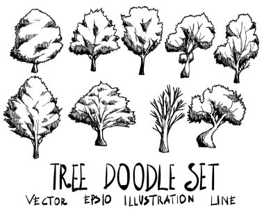 Ağaç çizimi seti El çizim çizimi çizim çizim çizgisi vektörü