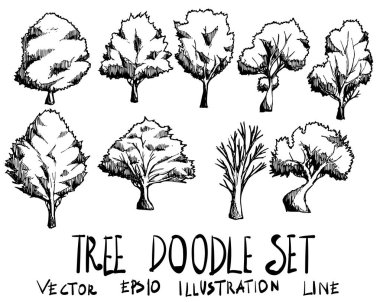 Ağaç çizimi seti El çizim çizimi çizim çizim çizgisi vektörü