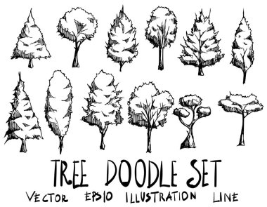 Ağaç çizimi seti El çizim çizimi çizim çizim çizgisi vektörü