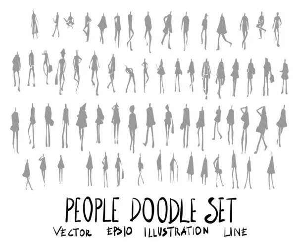 Set Von Personen Illustration Handgezeichnetes Doodle Skizze Linienvektor — Stockvektor