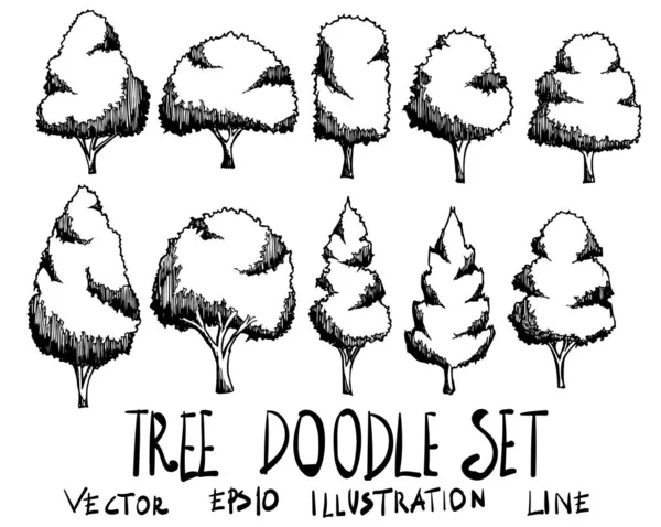 Sada Ilustrace Stromu Ručně Kreslený Vektor Čáry Kresby — Stockový vektor