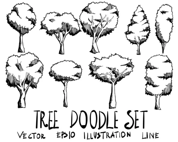 木のイラストのセット手描きのドアスケッチラインベクトル — ストックベクタ