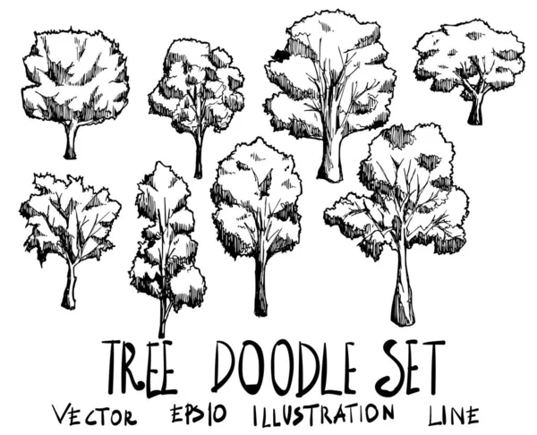 木のイラストのセット手描きのドアスケッチラインベクトル — ストックベクタ