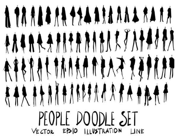 Set People Illustration Hand Drawn Doodle Sketch Line Vector — Stock Vector