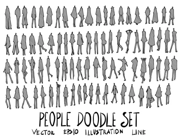 Set People Illustration Hand Drawn Doodle Sketch Line Vector — Stock Vector