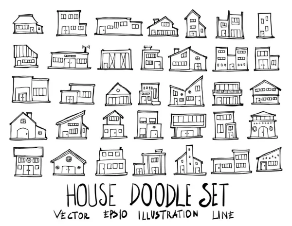 Set Illustrazione Casa Disegnato Mano Doodle Sketch Line Vector — Vettoriale Stock