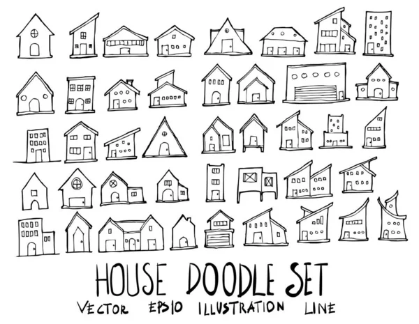 Set Illustrazione Casa Disegnato Mano Doodle Sketch Line Vector — Vettoriale Stock