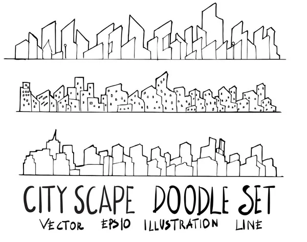 Set Der Stadt Illustration Handgezeichnetes Doodle Skizze Linienvektor — Stockvektor