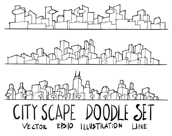 Conjunto Ilustração Cidade Desenhado Mão Doodle Sketch Line Vector —  Vetores de Stock