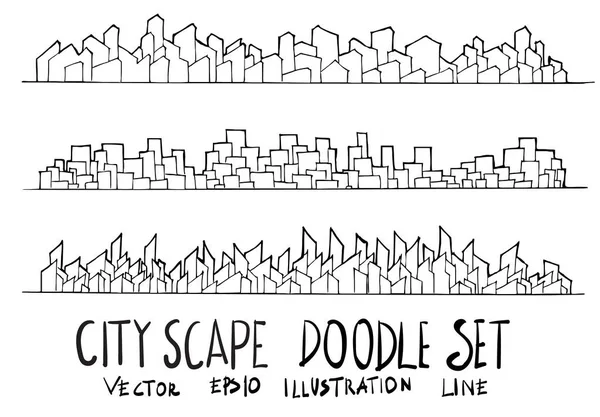 Set Illustrazione Della Città Disegnato Mano Doodle Sketch Line Vector — Vettoriale Stock