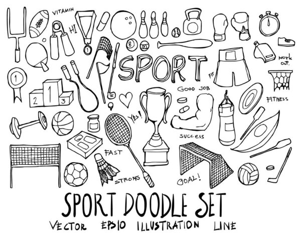 Set of Sport illustration Hand drawn doodle Sketch line vector