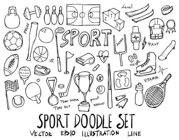 Conjunto Ilustración Del Deporte Dibujado Mano Doodle Sketch Línea Vector — Vector de stock