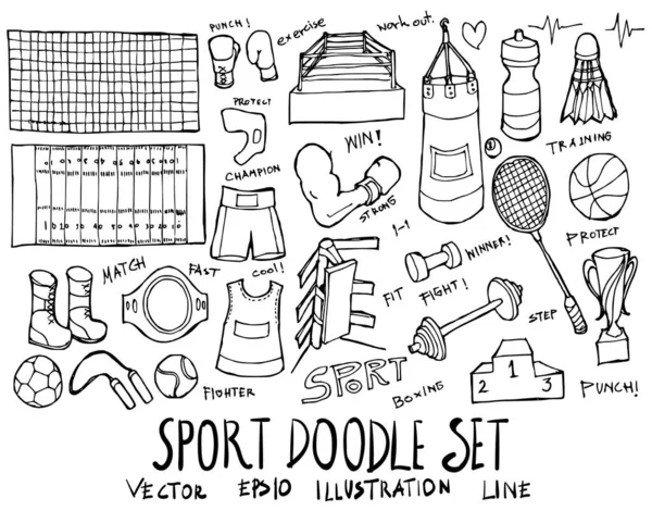 Conjunto Ilustração Esportiva Desenho Mão Doodle Sketch Line Vector — Vetor de Stock