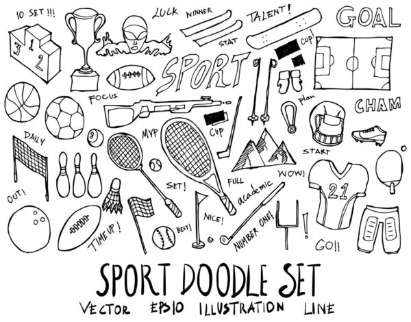 Set of Sport illustration Hand drawn doodle Sketch line vector