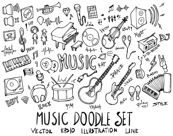 Set Von Musik Illustration Handgezeichnetes Doodle Skizze Linienvektor — Stockvektor