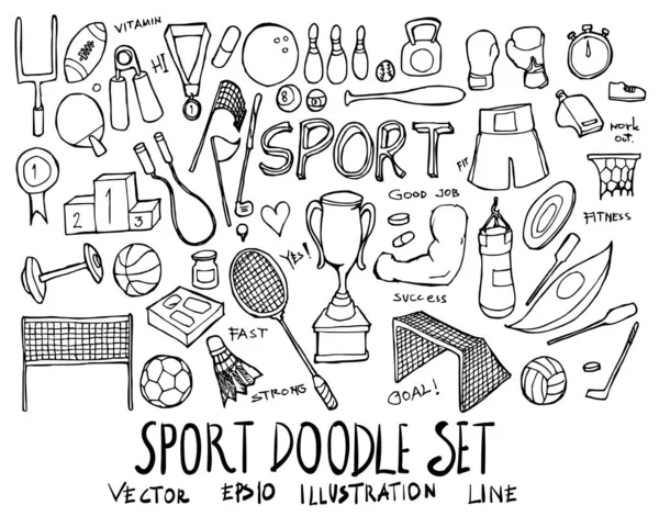 Conjunto Ilustração Esportiva Desenho Mão Doodle Sketch Line Vector —  Vetores de Stock