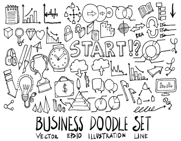 Zestaw Ilustracji Biznesowych Ręcznie Rysowane Doodle Sketch Linii Wektor — Wektor stockowy