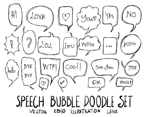 Set Bubble Speech Talk Illustration Hand Drawn Doodle Sketch Line — Stock Vector