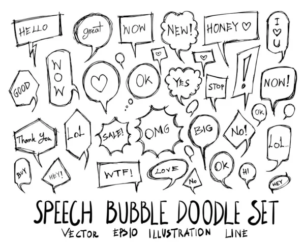 Sada Bubble Speech Talk Ilustrace Ručně Kreslený Kreslený Čmáranice Vektor — Stockový vektor