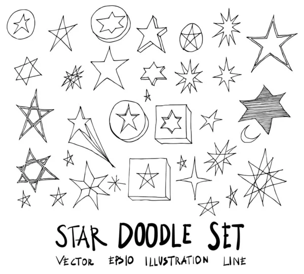 Set Van Star Illustratie Handgetekende Doodle Schets Lijn Vector — Stockvector