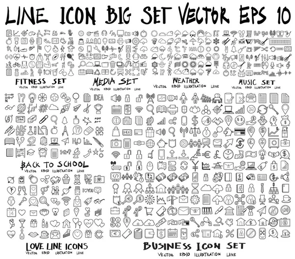 Set Line Icon Vector Fitness Media Tiempo Música Escuela Boda — Archivo Imágenes Vectoriales