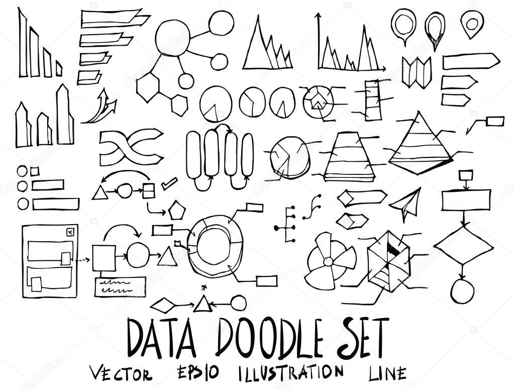 Set of Data illustration Hand drawn doodle Sketch line vector