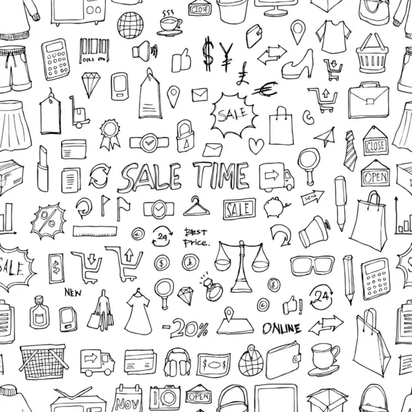 Shopping Doodle Achtergrond Naadloos Patroon Tekening Vector Illustratie Hand Getekend — Stockvector