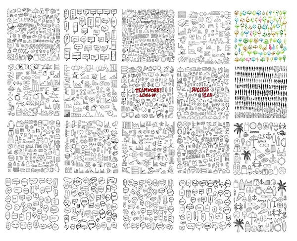 Große Sammlung Doodle Vektor Illustration Von Unternehmen Daten Menschen Sommer — Stockvektor