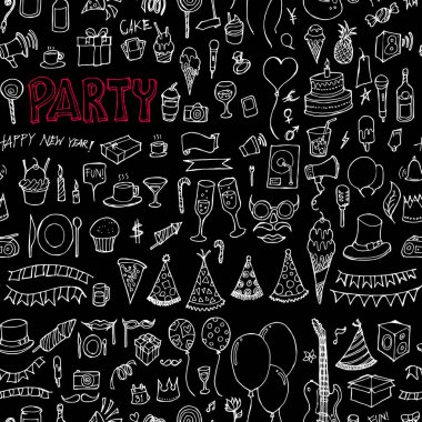 Parti karalaması kusursuz bir arka plan. Tahtaya el çizimi çizimi vektörü çiziliyor