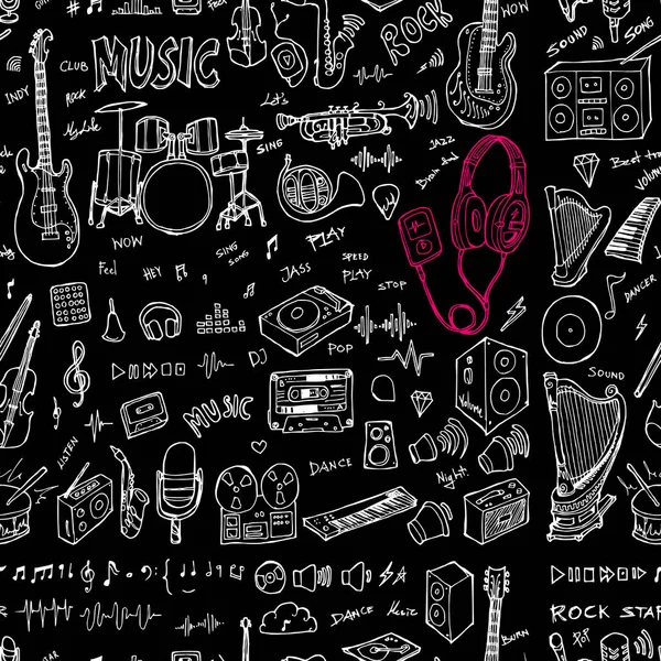 Müzik karalaması kusursuz arkaplansız desen. Tahtaya el çizimi çizimi vektörü çiziliyor