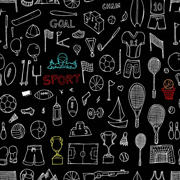 スポーツドアシームレスな背景シームレスパターン 図手描きベクトルを黒板に描く — ストックベクタ