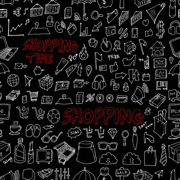 Shopping Doodle Achtergrond Naadloos Patroon Tekening Illustratie Met Hand Getekend — Stockvector