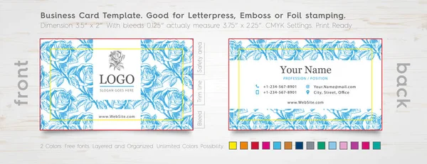 Corporate Business Card Design Template. Engraved Rose.